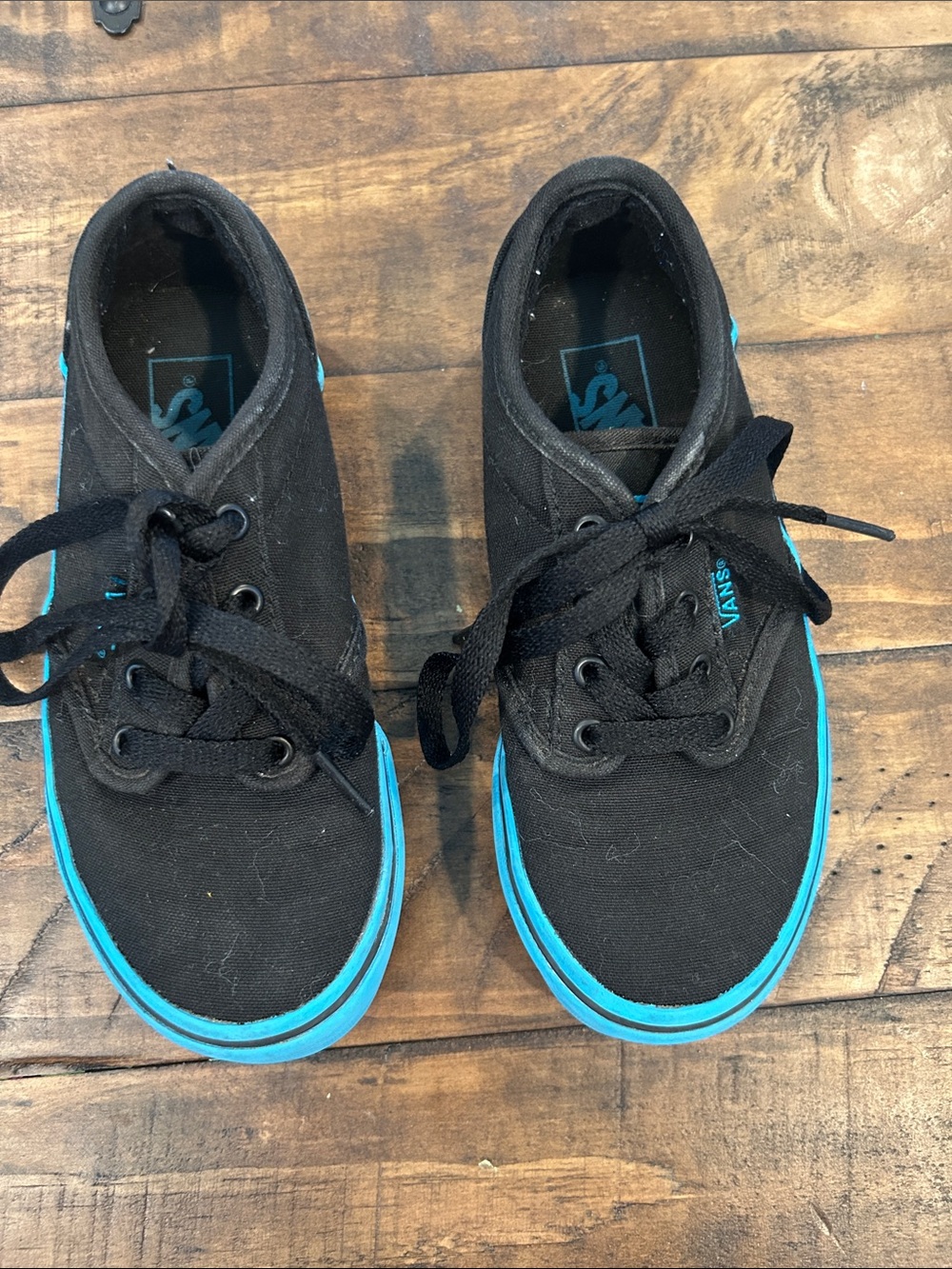 Vans Kids Black Canvas Sneakers with Turquoise Trim